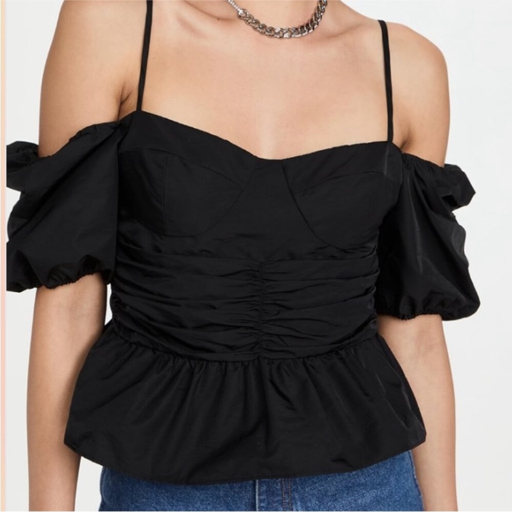 WAYF Ruffle Black Off Shoulder Bustier Top Medium